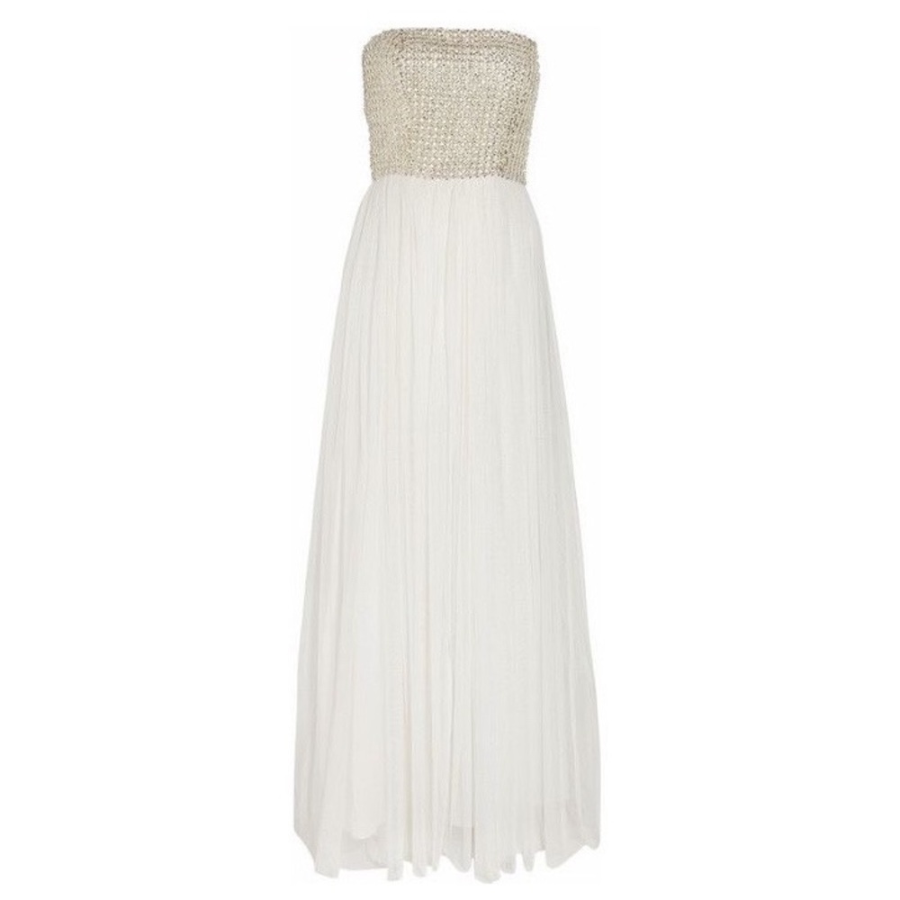 NWT Rachel Gilbert Yasmina White Strapless Crystal Embellished Tulle Gown - Sz 0